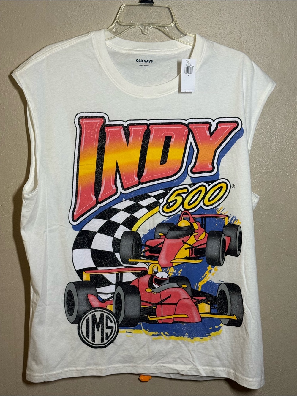 NWT Old Navy White Indy 500 Muscle Tee Sz Lg